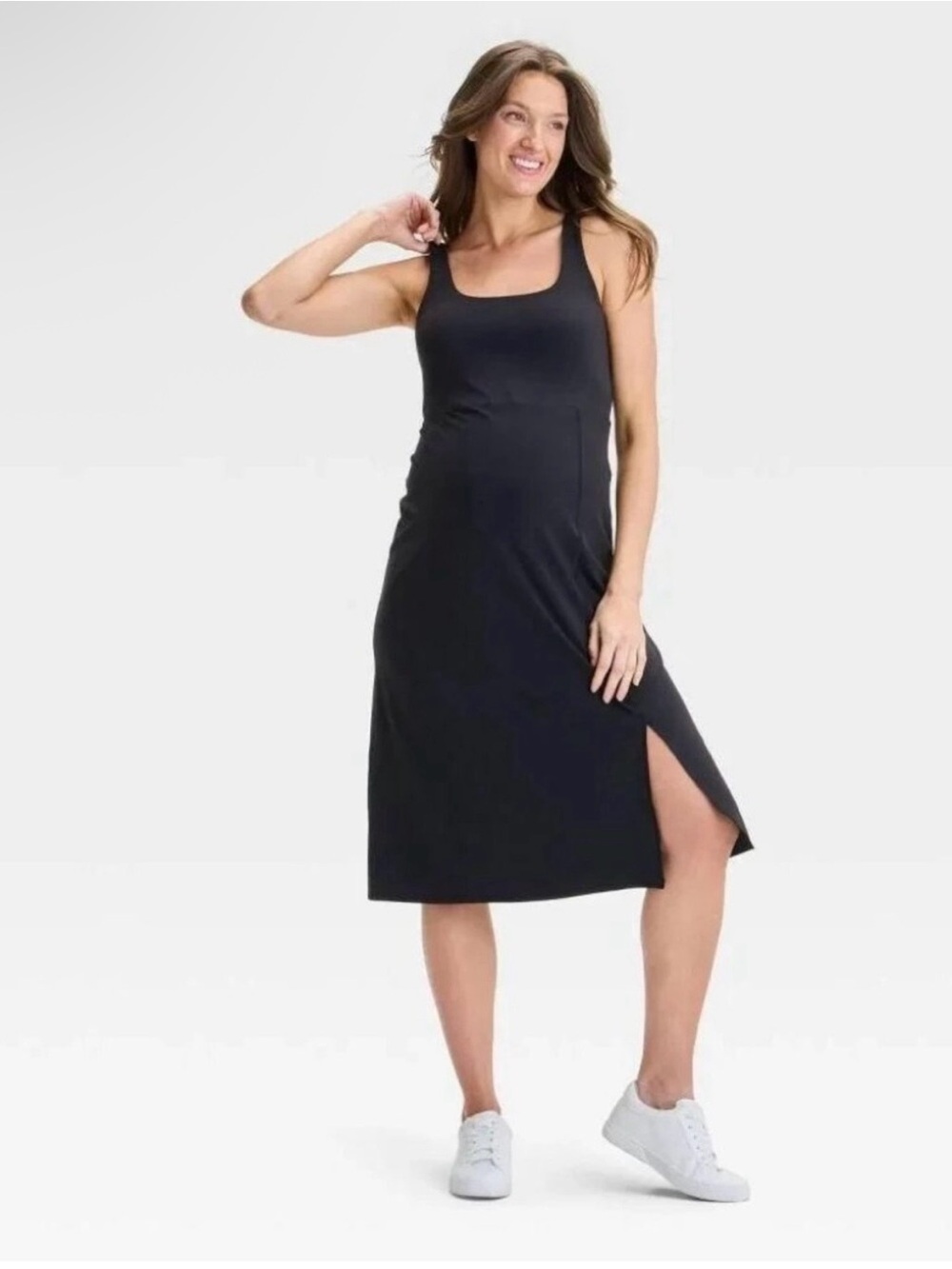 Ingrid & Isabel Black Sleeveless Midi Tank Maternity Active Dress